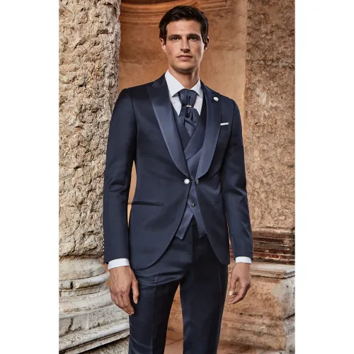 Lubiam 1911 Cerimonia - Abito smoking rever a lancia blu per uomo | 