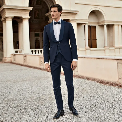 Lubiam 1911 Cerimonia - Abito smoking rever sciallato blu per uomo | 