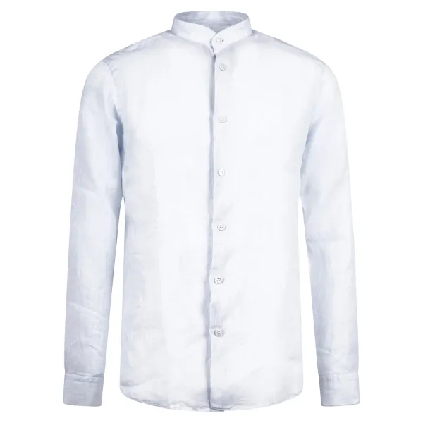 Lavorazione Sartoriale - Camicia celeste coreana in lino slim fit per uomo |