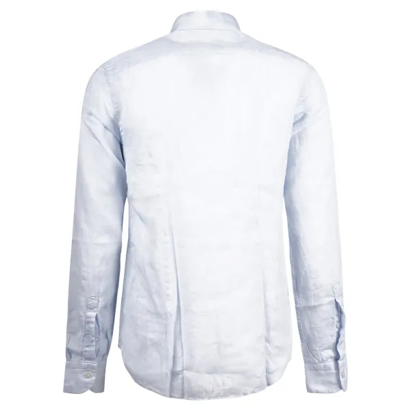 Lavorazione Sartoriale - Camicia celeste coreana in lino custom fit per uomo | 2