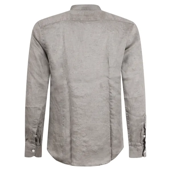 Lavorazione Sartoriale - Camicia verde coreana in lino slim fit per uomo | 2