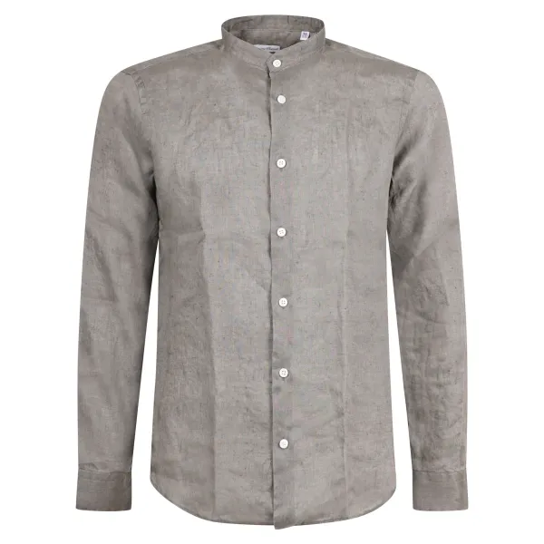 Lavorazione Sartoriale - Camicia verde coreana in lino custom fit per uomo |