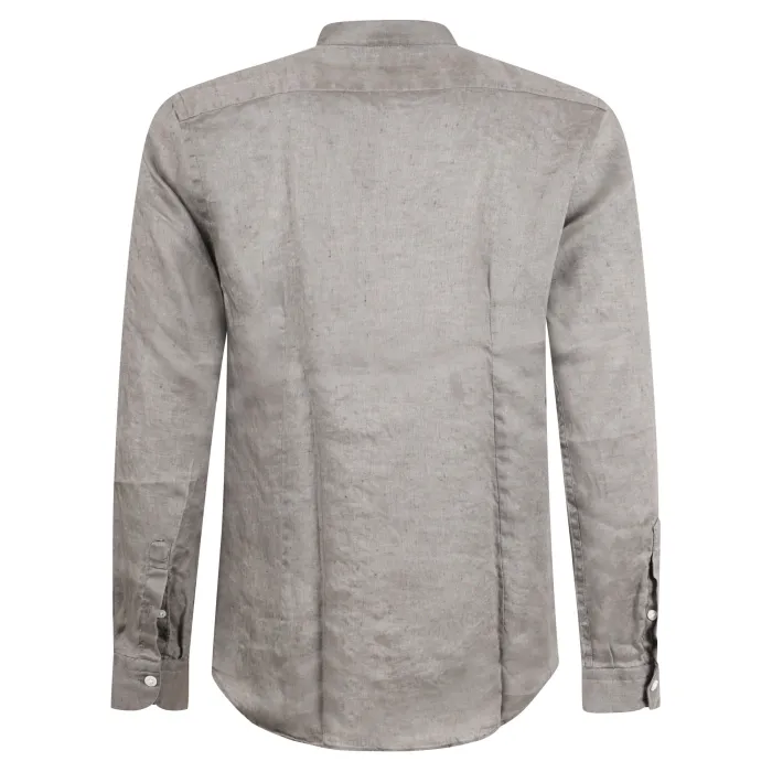 Lavorazione Sartoriale - Camicia verde coreana in lino custom fit per uomo |
