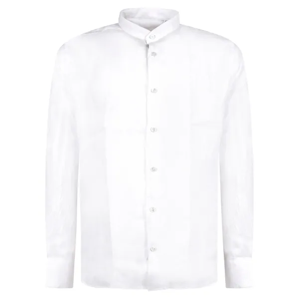 Lavorazione Sartoriale - Camicia bianca coreana in lino custom fit per uomo |