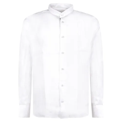 Lavorazione Sartoriale - Camicia bianca coreana in lino custom fit per uomo |