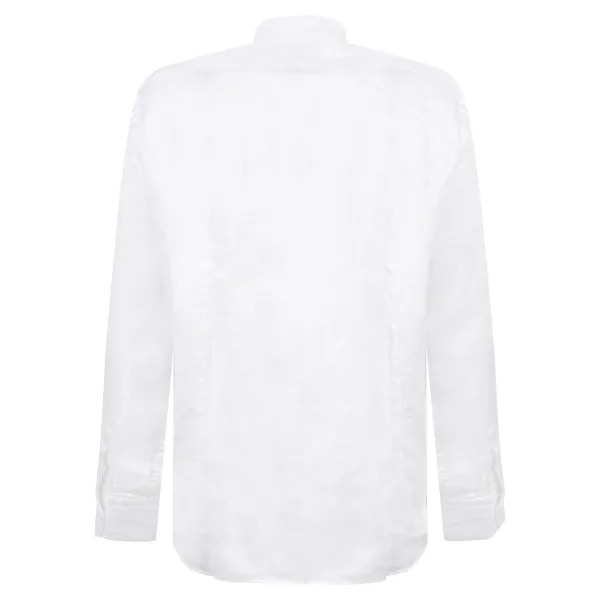 Lavorazione Sartoriale - Camicia bianca coreana in lino custom fit per uomo | 2