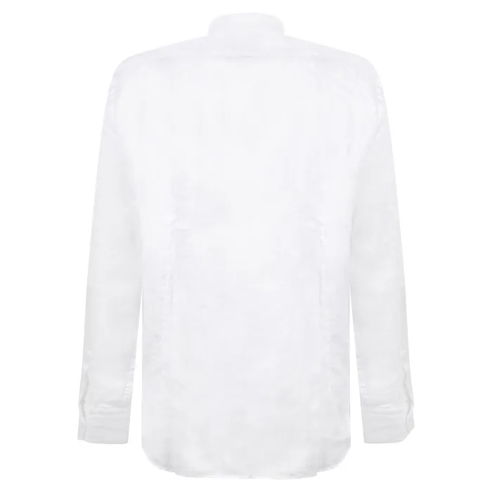 Lavorazione Sartoriale - Camicia bianca coreana in lino custom fit per uomo |