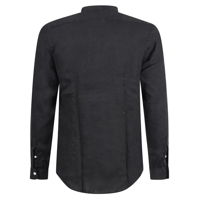 Lavorazione Sartoriale - Camicia nera coreana in lino custom fit per uomo |
