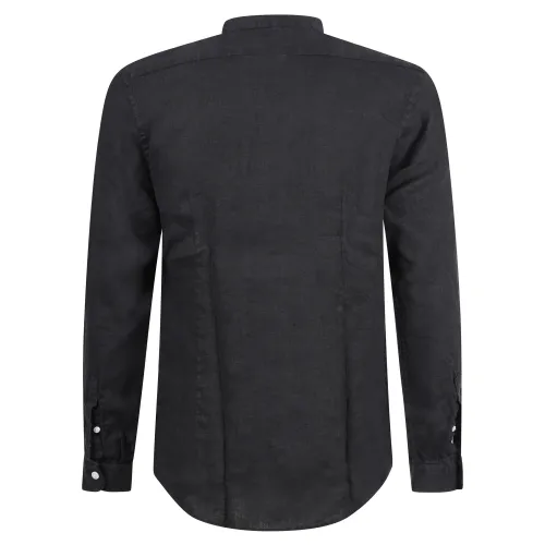Lavorazione Sartoriale - Camicia nera coreana in lino custom fit per uomo |