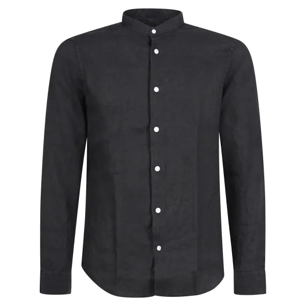 Lavorazione Sartoriale - Camicia nera coreana in lino custom fit per uomo |