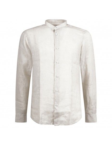 Lavorazione Sartoriale - Camicia beige coreana in lino slim fit per uomo |