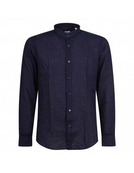 Lavorazione Sartoriale - Camicia blu coreana custom fit con lavorazione per