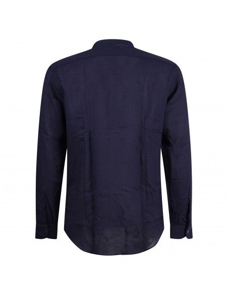 Lavorazione Sartoriale - Camicia blu coreana slim fit con lavorazione per uomo
