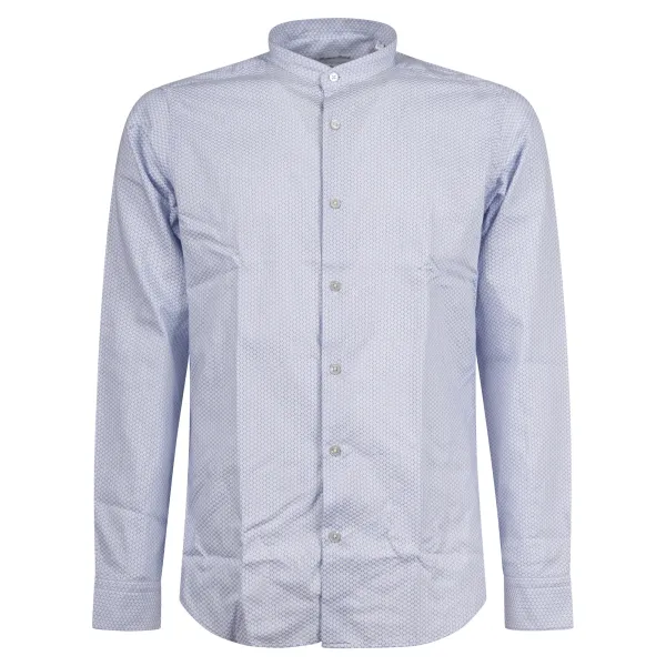 Lavorazione Sartoriale - Camicia celeste coreana slim fit stampa pois per uomo 2