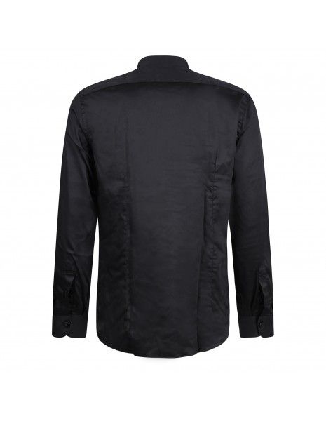 Lavorazione Sartoriale - Camicia nera coreana in cotone slim fit per uomo |