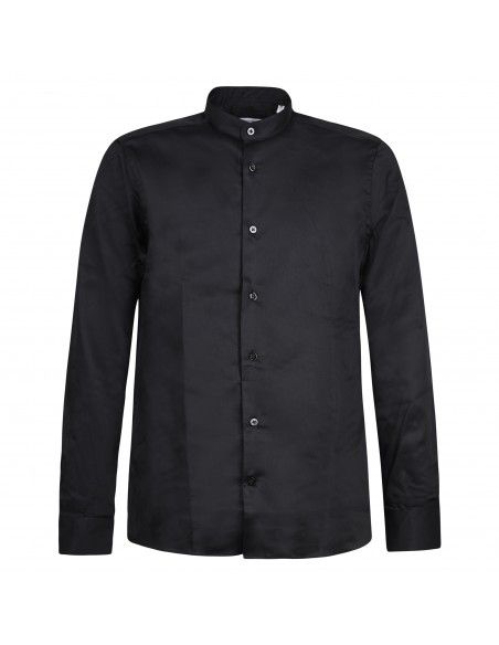 Lavorazione Sartoriale - Camicia nera coreana in cotone slim fit per uomo |