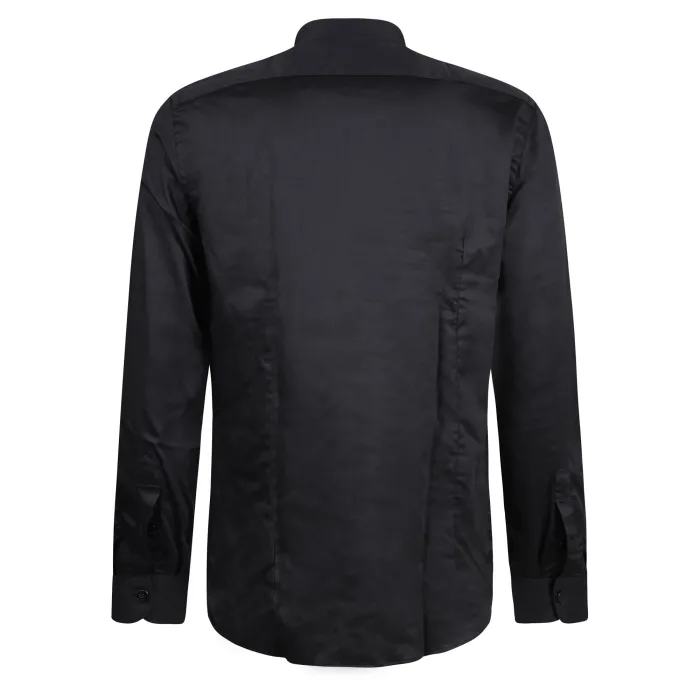 Lavorazione Sartoriale - Camicia nera coreana in cotone custom fit per uomo |