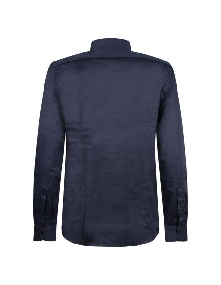 Lavorazione Sartoriale - Camicia blu coreana in cotone slim fit per uomo |