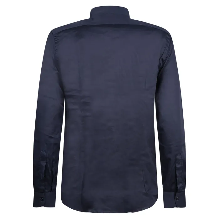 Lavorazione Sartoriale - Camicia blu coreana in cotone custom fit per uomo |