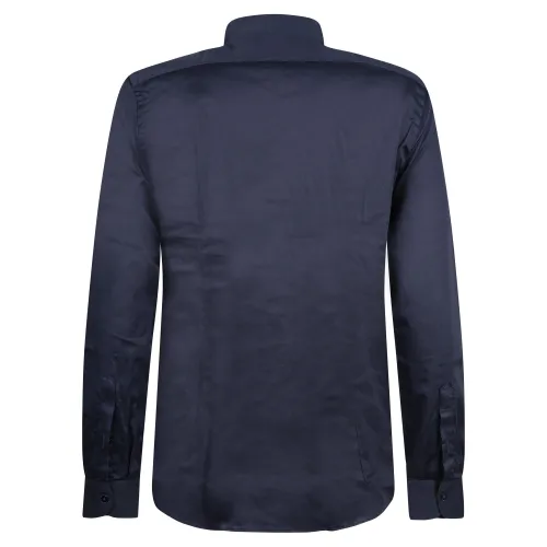 Lavorazione Sartoriale - Camicia blu coreana in cotone custom fit per uomo |