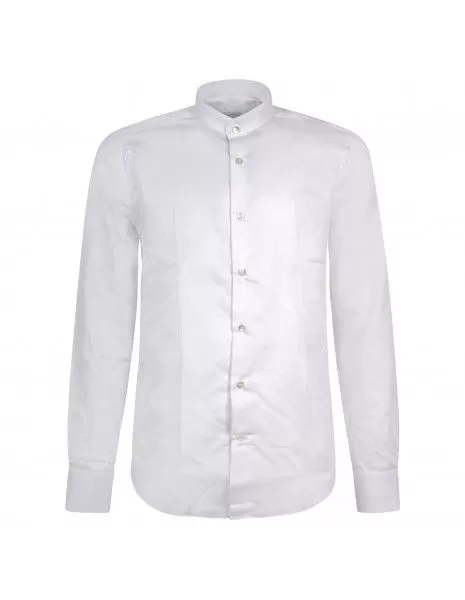 Lavorazione Sartoriale - Camicia bianca coreana in cotone slim fit per uomo |