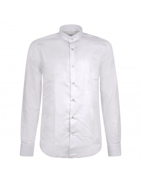 Lavorazione Sartoriale - Camicia bianca coreana in cotone custom fit per uomo |