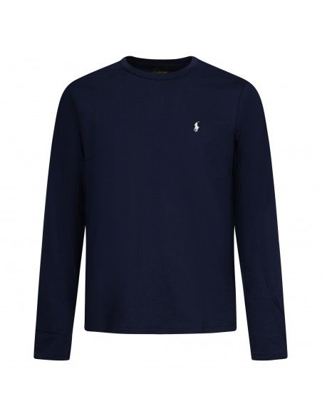 Polo Ralph Lauren - T-shirt blu con logo ricamato sul petto manica lunga per