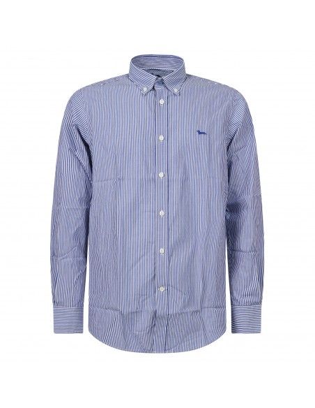 Harmont & Blaine - Camicia blu con righe bianche e logo ricamato per uomo |