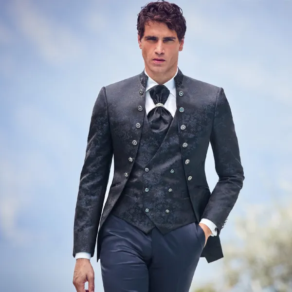 Luigi Bianchi Cerimonia - Abito coreano con bottoni blu per uomo | 