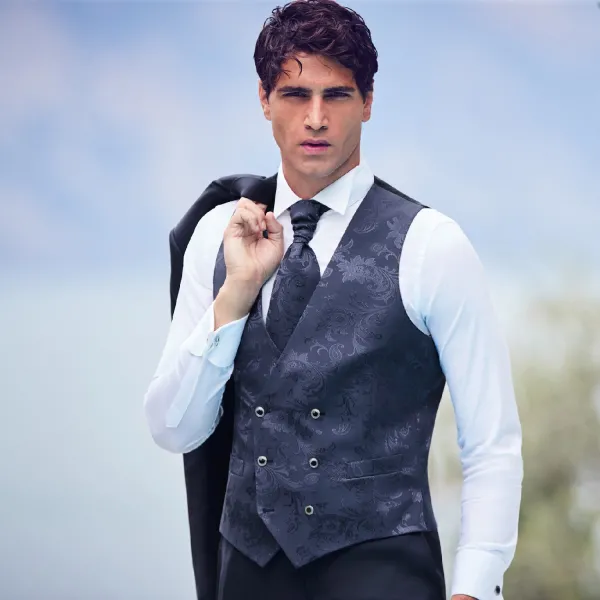 Luigi Bianchi Cerimonia - Abito coreano con bottoni blu per uomo |  2