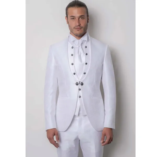 Angelo Toma - Abito coreano bianco con bottoni per uomo | 