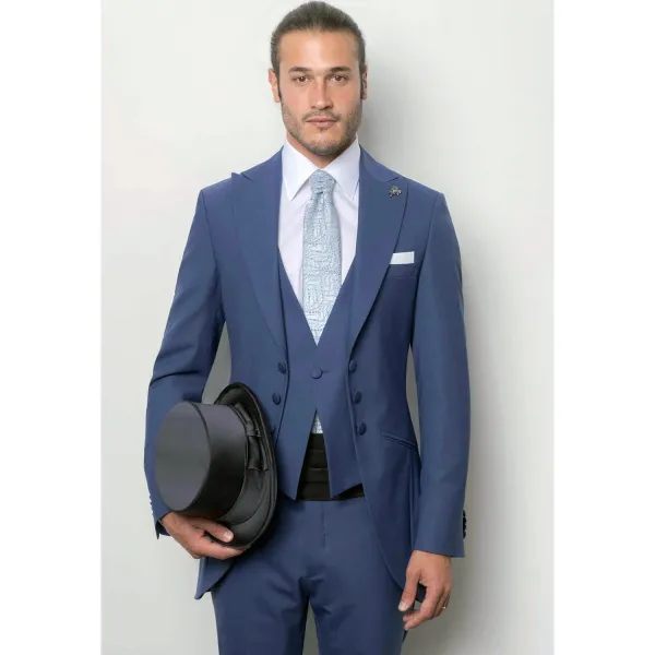 Angelo Toma - Abito tight con rever a lancia blu per uomo | 