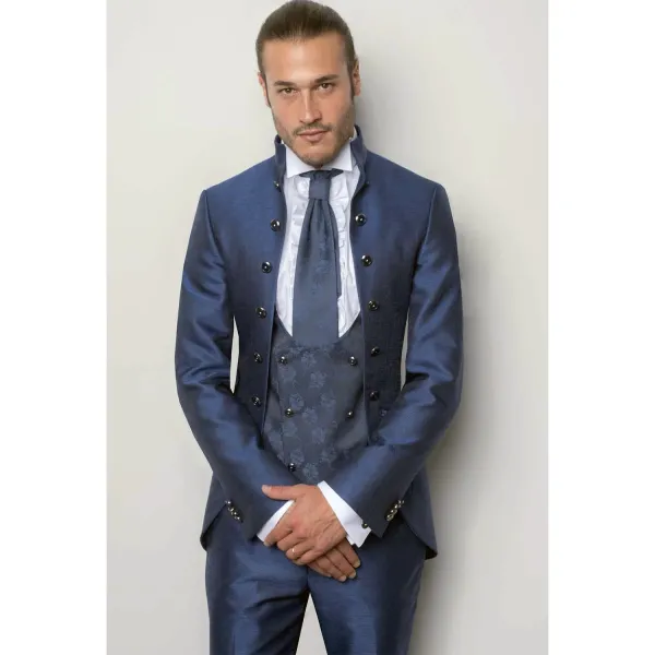 Angelo Toma - Abito coreano con bottoni blu per uomo | 