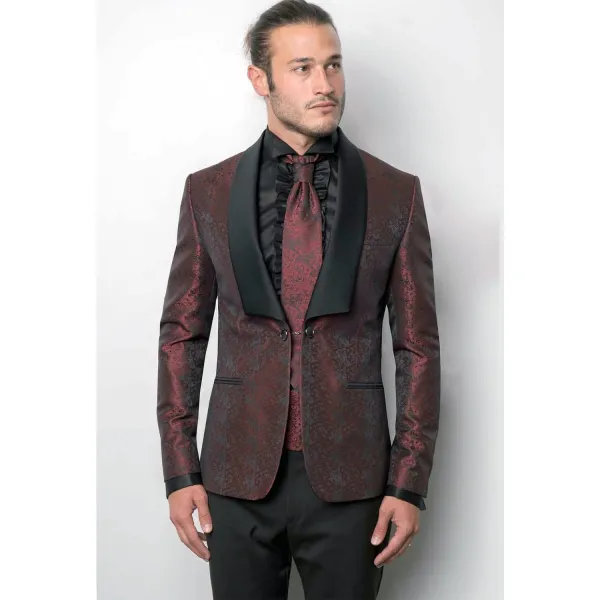 Angelo Toma - Abito smoking sciallato damascato bordeaux per uomo | 