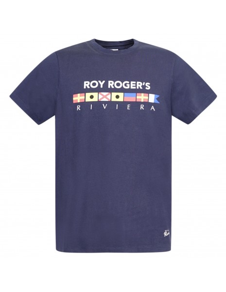 Roy Roger's - T-shirt blu manica corta con stampa logo per uomo |