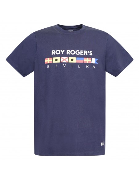 Roy Roger's - T-shirt blu manica corta con stampa logo per uomo |