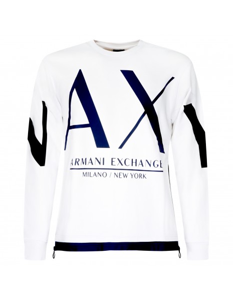 Armani Exchange - Felpa bianca con stampa logo sul fronte per uomo | 3lzmld