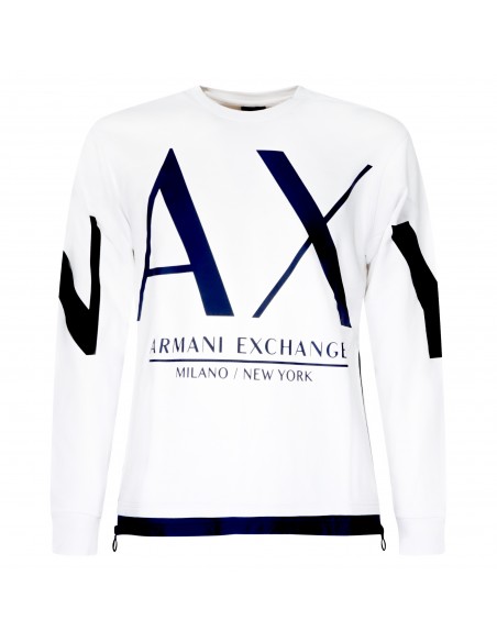 Armani Exchange - Felpa bianca con stampa logo sul fronte per uomo | 3lzmld