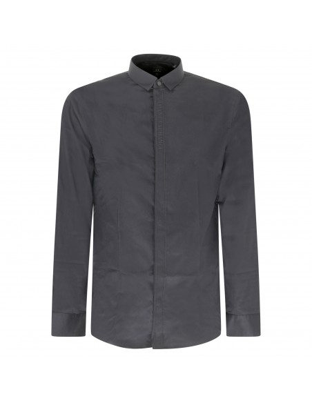 Armani Exchange - Camicia nera con logo ricamato sul fronte per uomo | 3lzc10