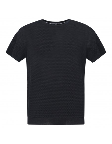 +39 Masq - T-shirt nera in maglia di cotone a manica corta con lavorazione per