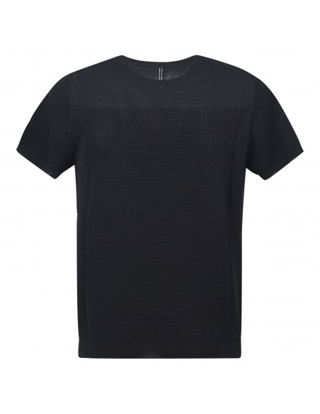 +39 Masq - T-shirt nera in maglia di cotone a manica corta con lavorazione per