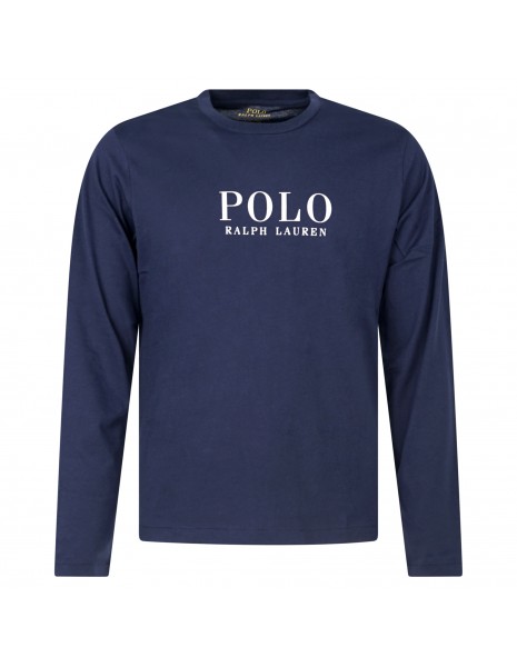 Polo Ralph Lauren - T-shirt blu manica lunga con stampa logo sul petto per uomo